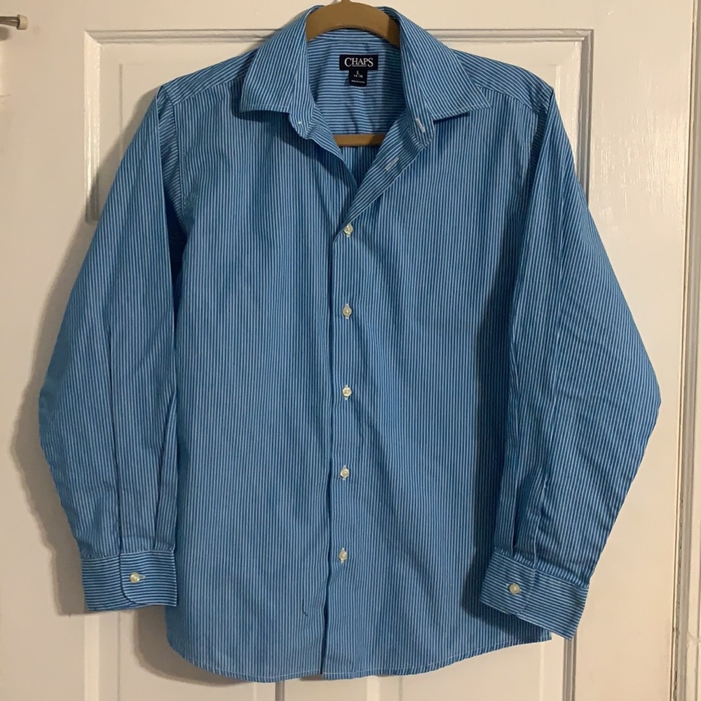 Boys large 14/16 blue and white striped button down. Really nice. Make offer!